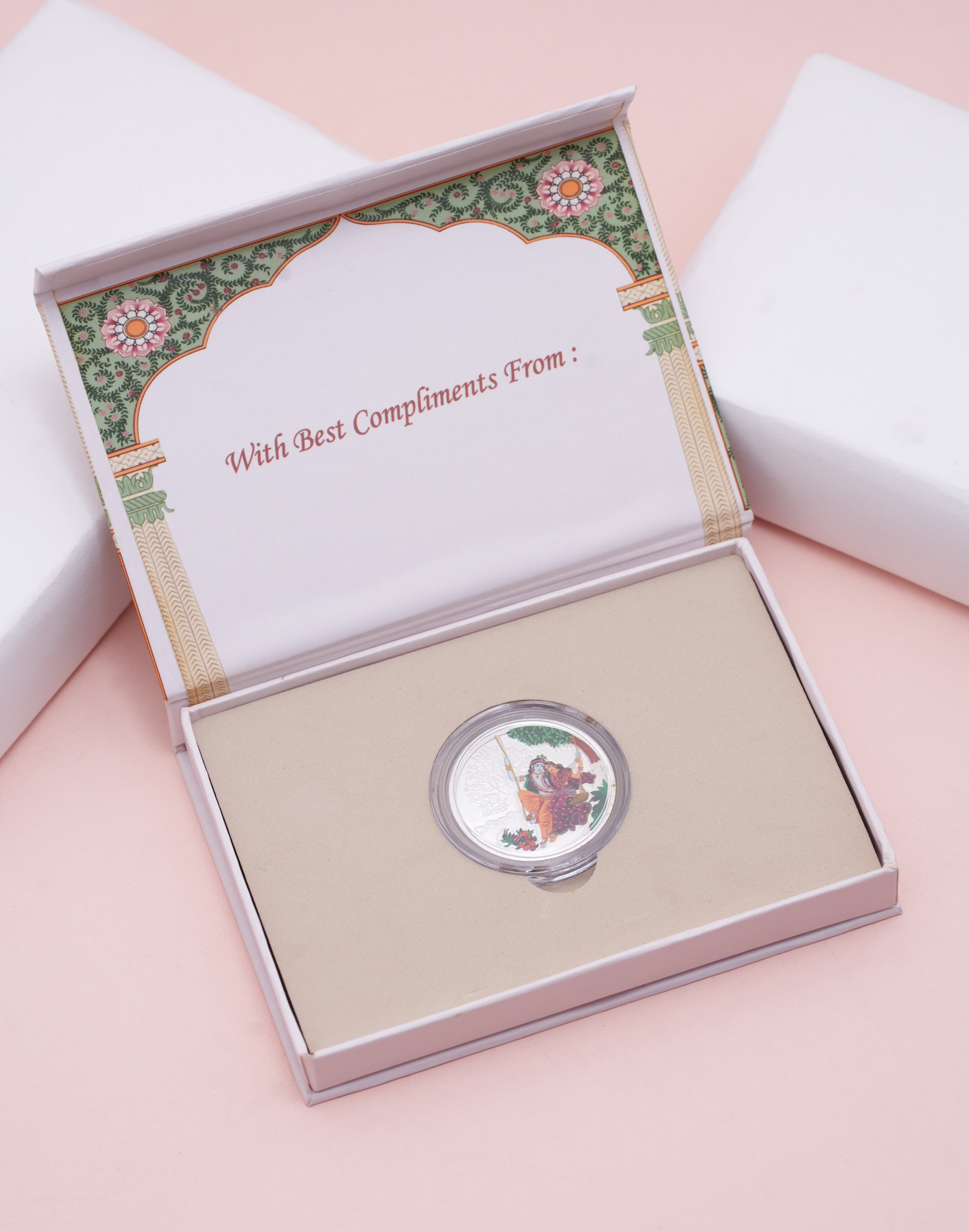 Radha Krishna Divine Silver Coin Gift Box