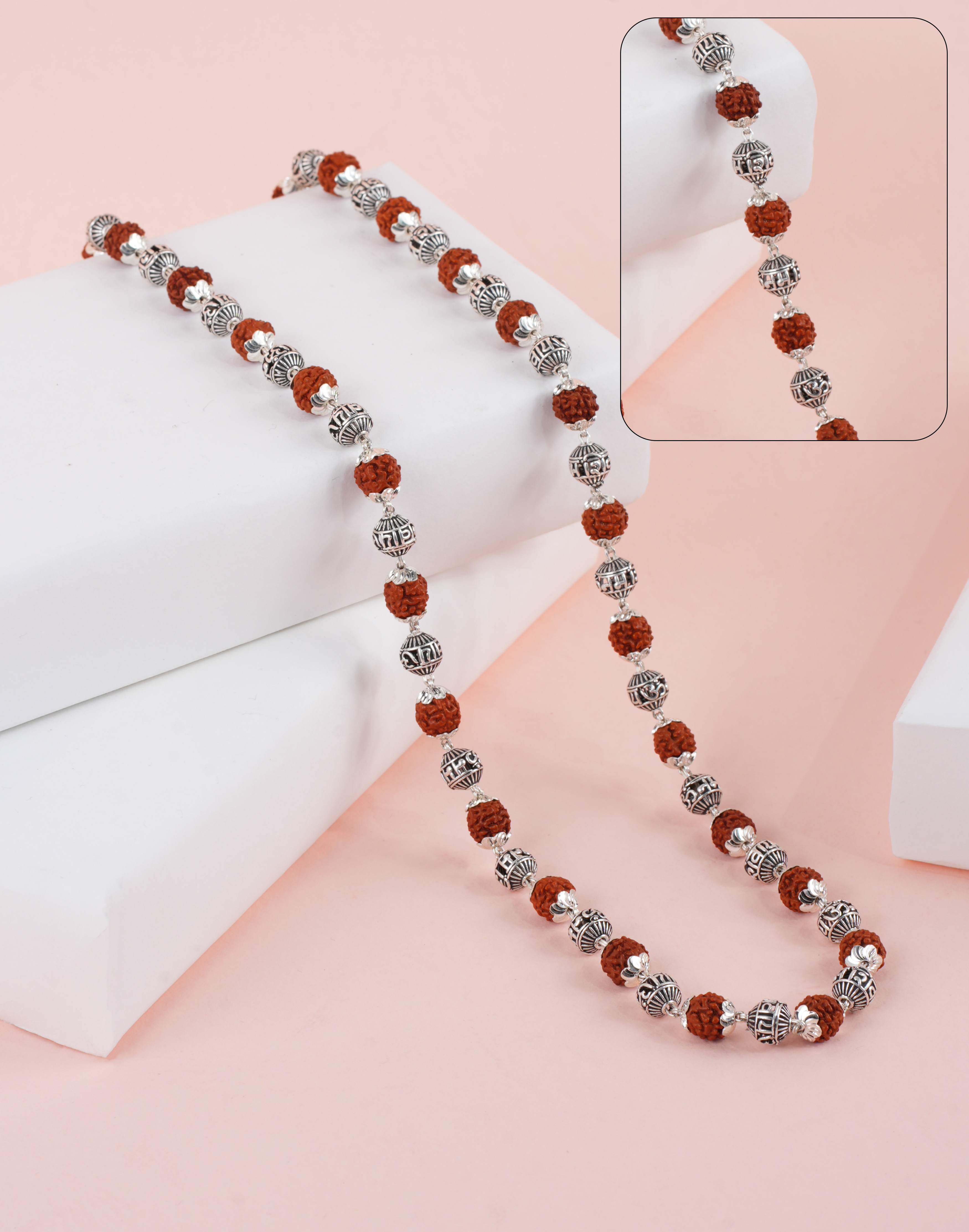 RUDRAKSH SILVER NAMAH SHIVAYA MALA 925 8-9 MM