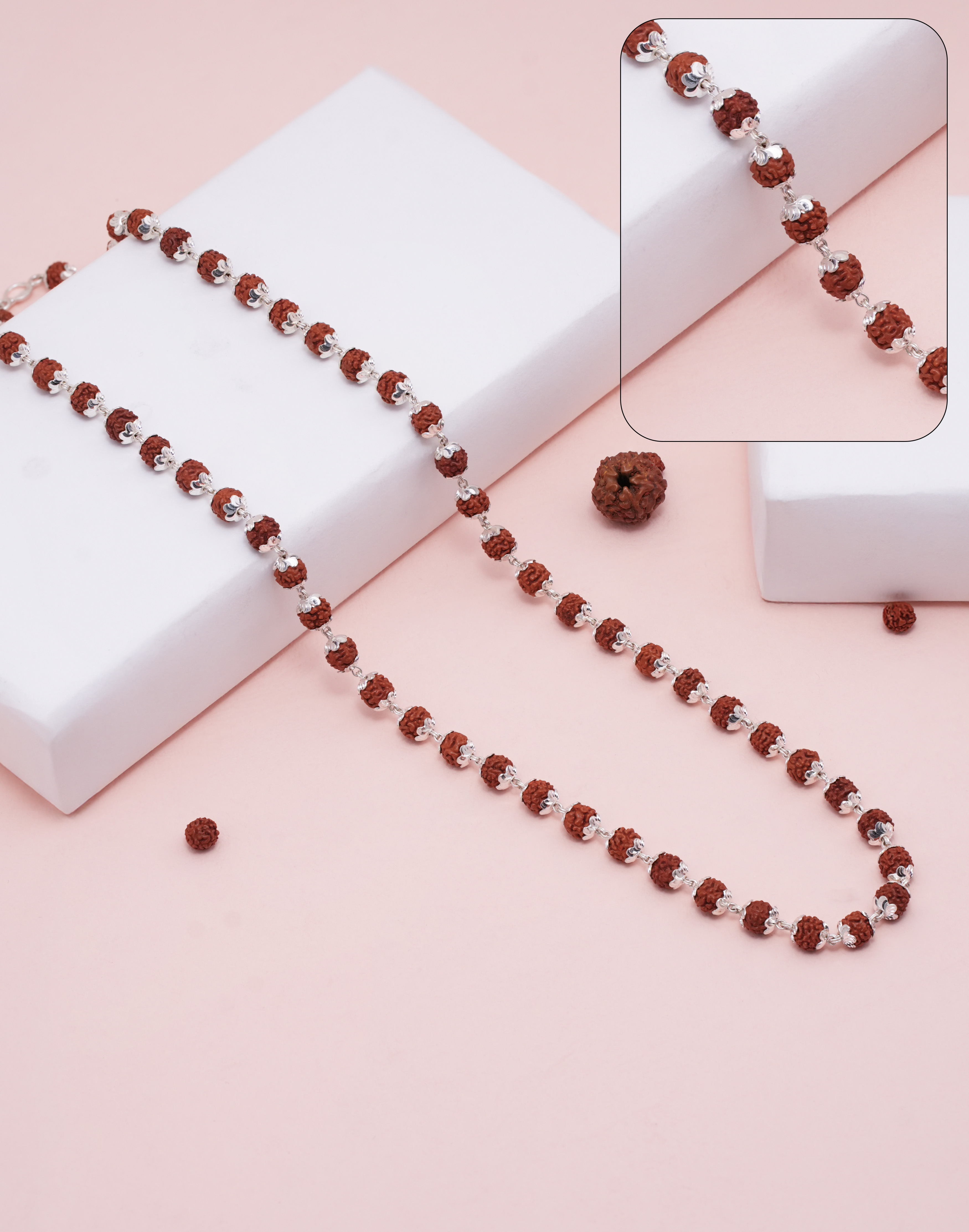 RUDRAKSH SILVER KAILASH MALA C-CUT TOPRI (8-9 MM)