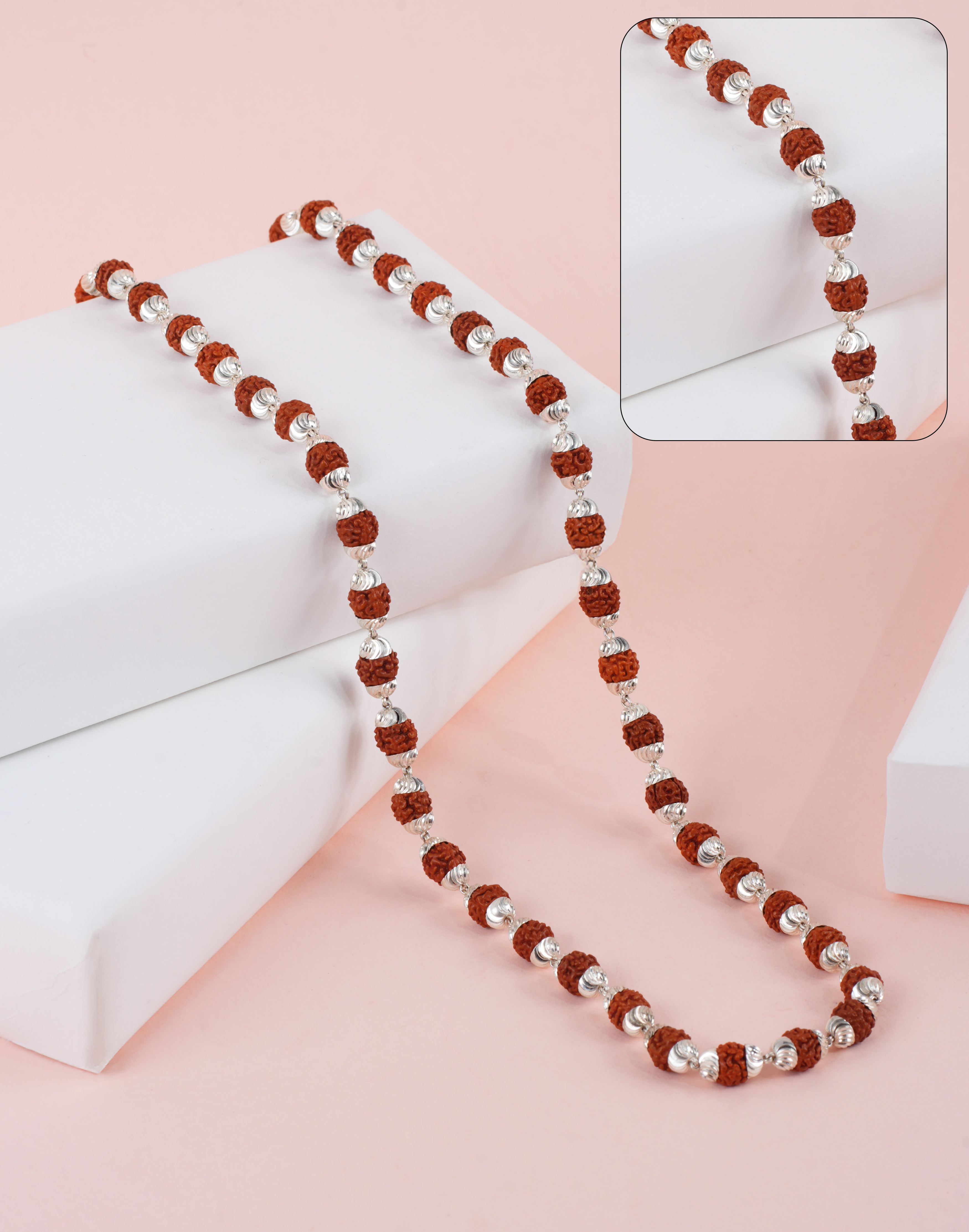 RUDRAKSH SILVER KAILASH MALA C CUT CAP 7-8 MM