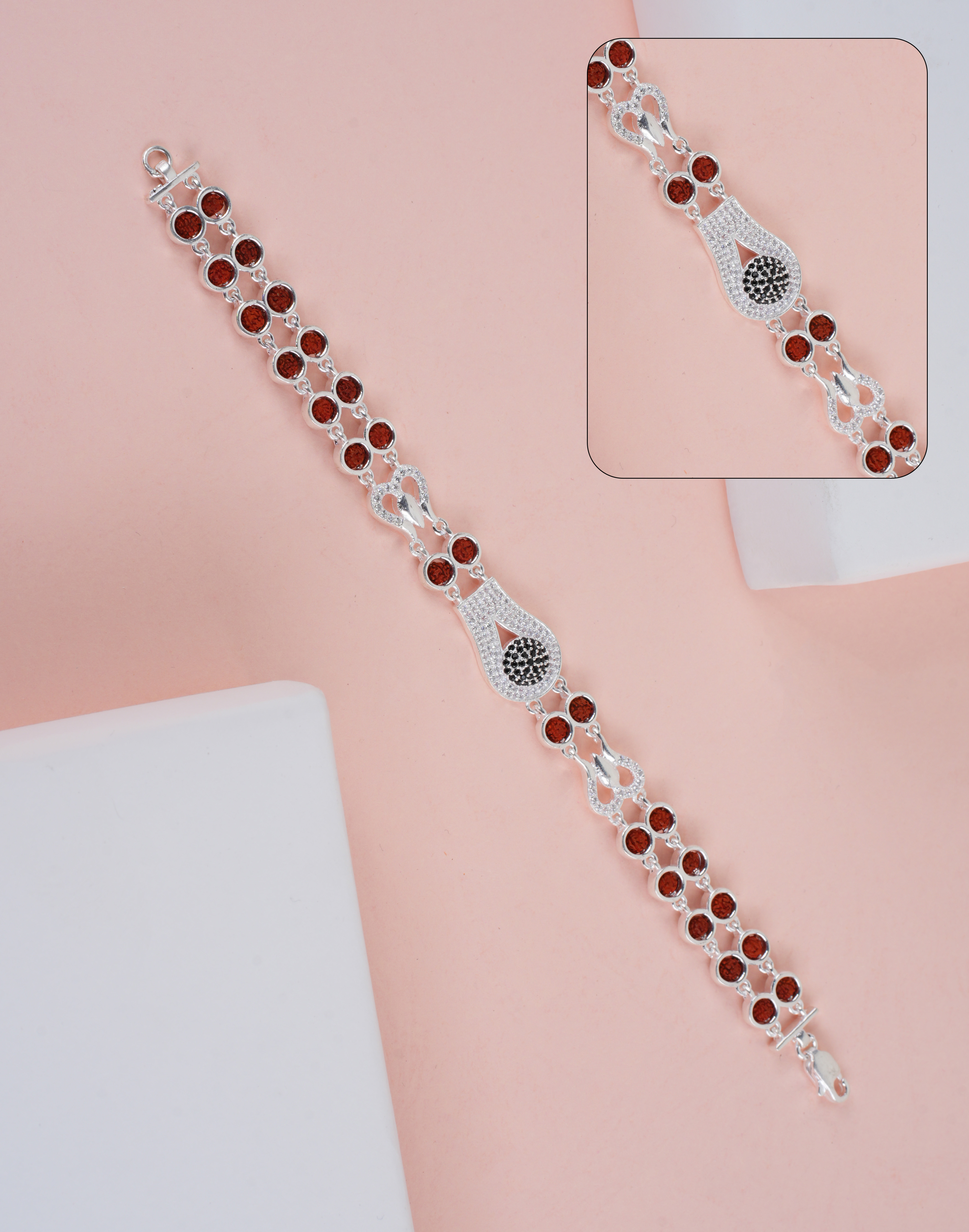 RUDRAKSH SILVER SHIVCORE CZ TRISHUL BRACELET