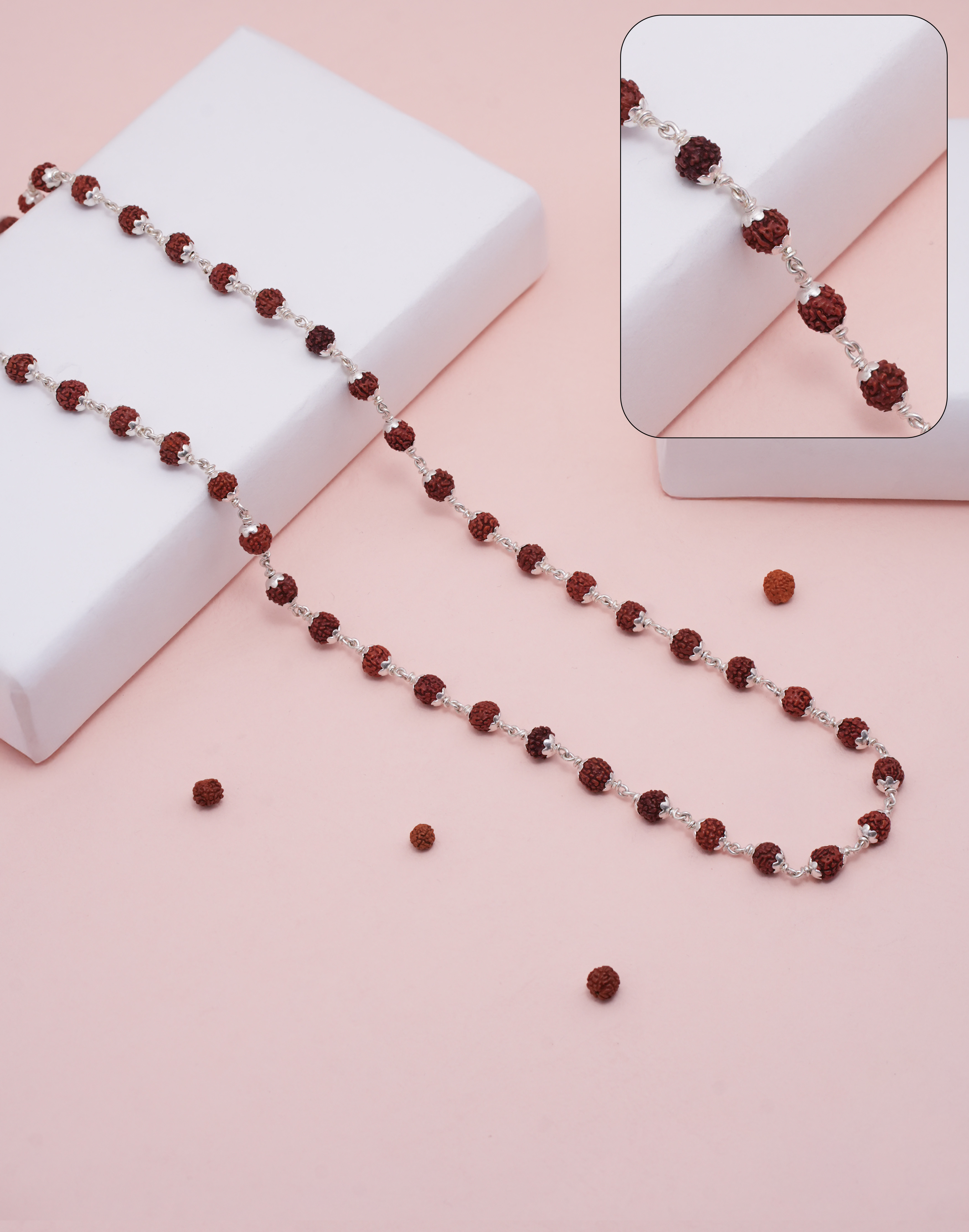 RUDRAKSH SILVER KAILASH PARVAT MALA 925 (6-7 MM)