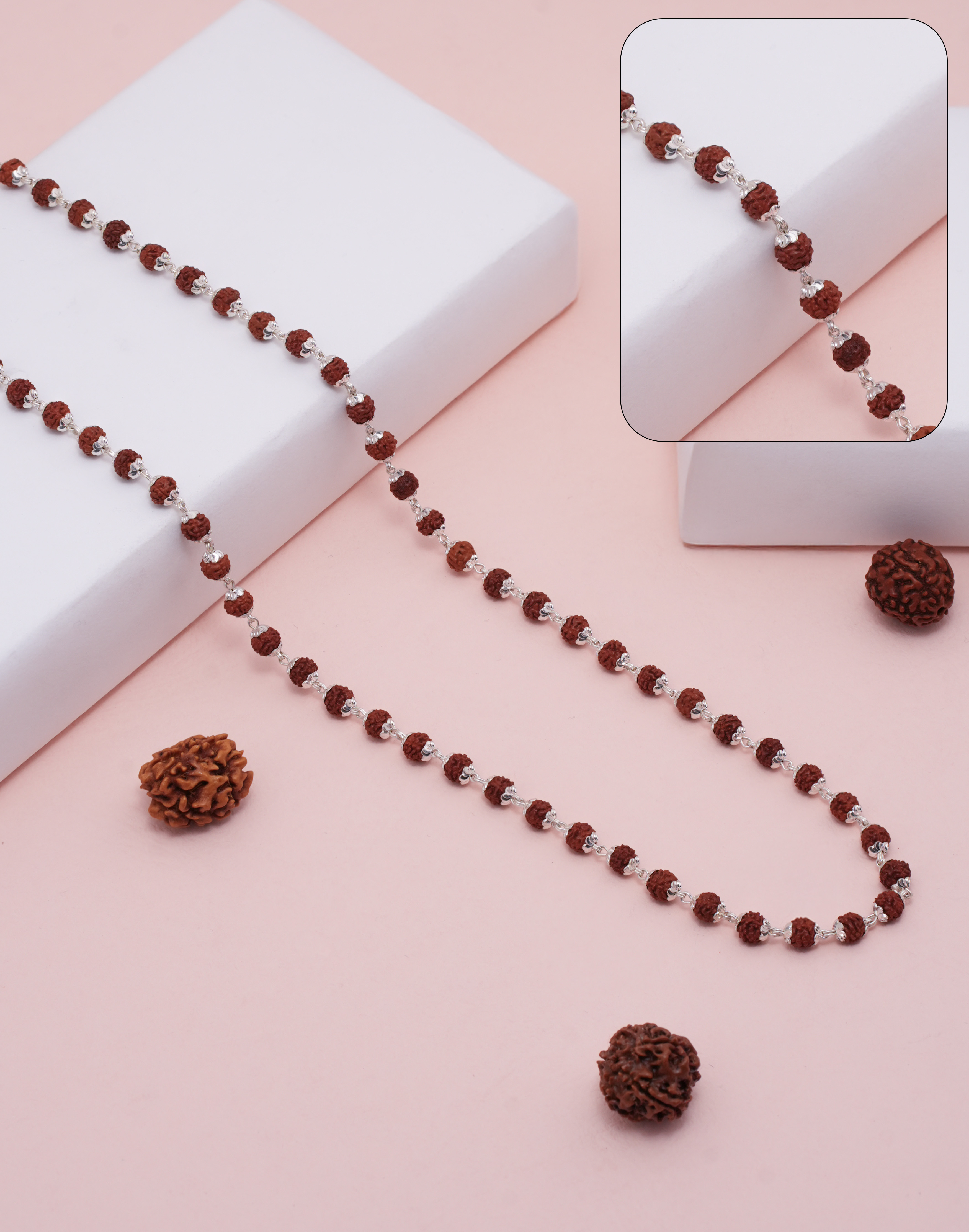 RUDRAKSH SILVER KAILASH MALA C-CUT TOPRI (5-6 MM)