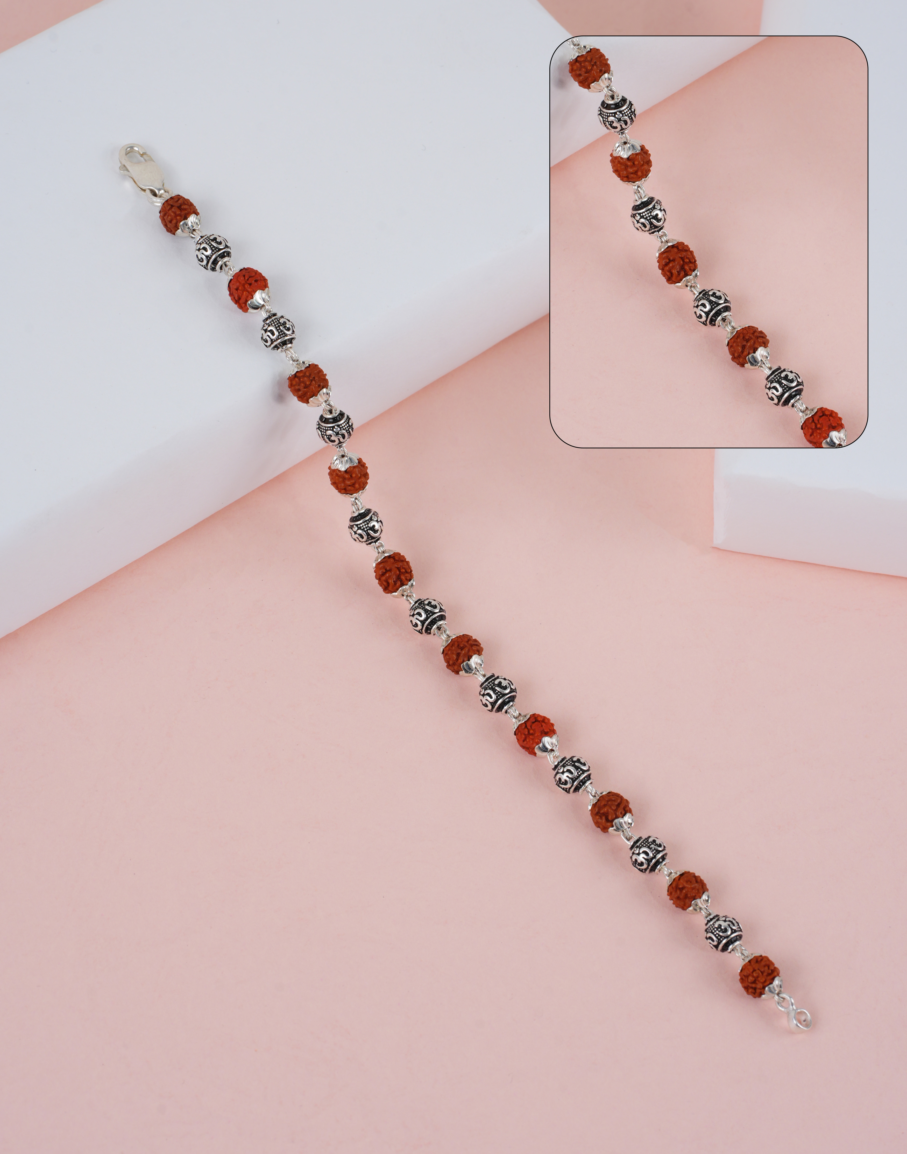 RUDRAKSH SILVER OM RUDRA BRACELET 925 7-8 MM