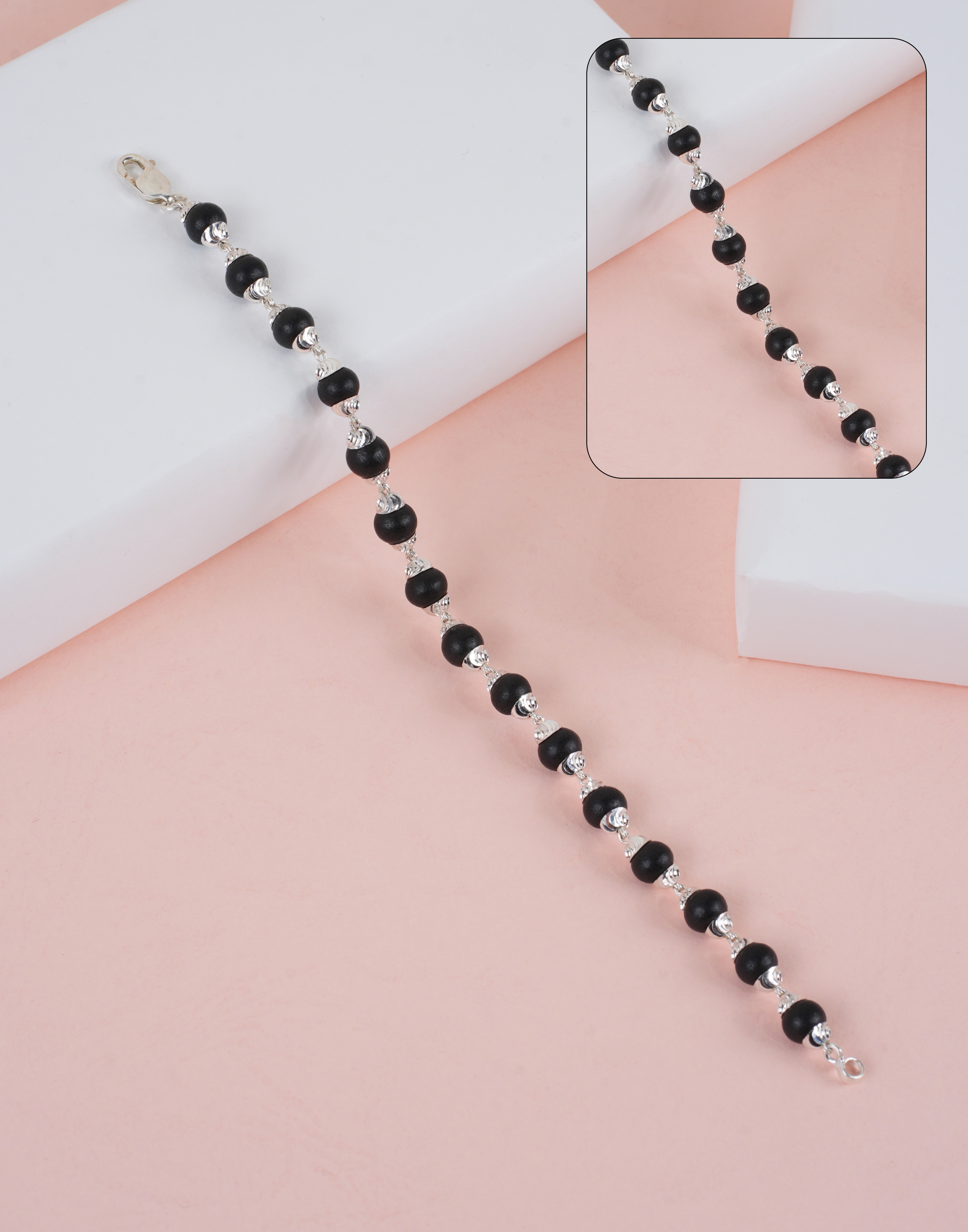 SILVER KARUNGALI BRACELET C CUT CAP 7-8 MM